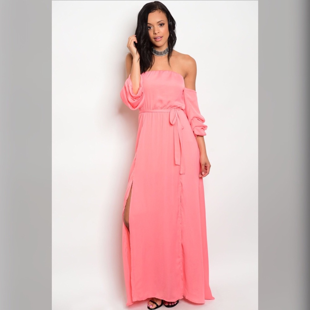 🆕 Celine Coral Off The Shoulder Maxi Dress - Picture 1 of 6
